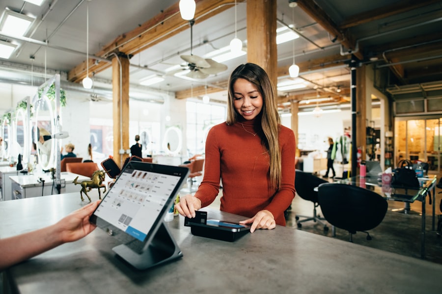 Customer paying at a store checkout