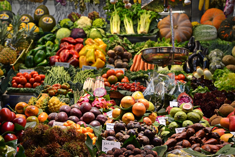 Fresh produce on market shelves