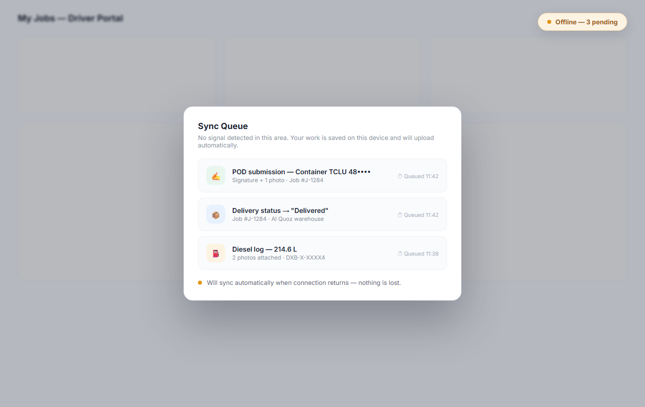 Offline sync queue with pending actions
