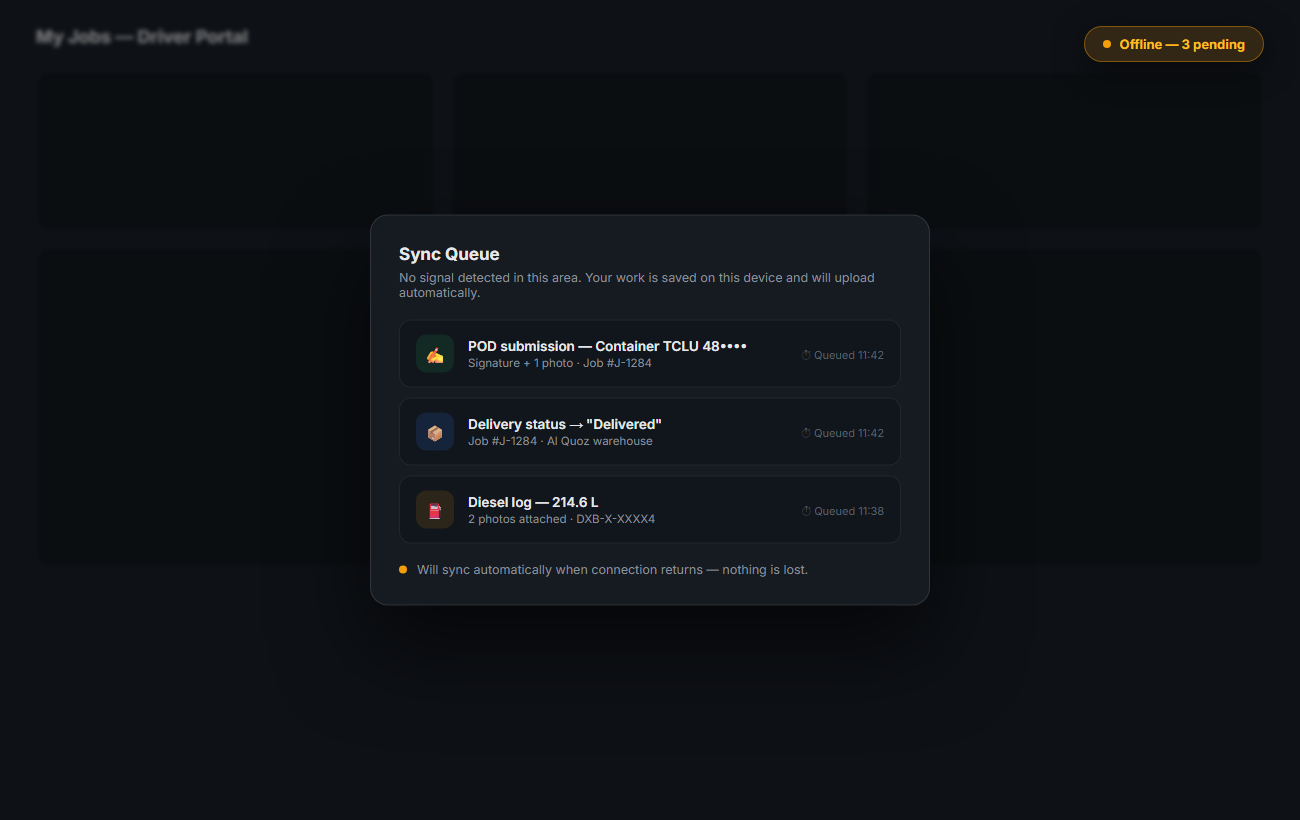 Offline sync queue with pending actions